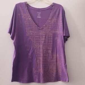 Lane Bryant Purple Relaxed V-Neck Short Sleeve Tee